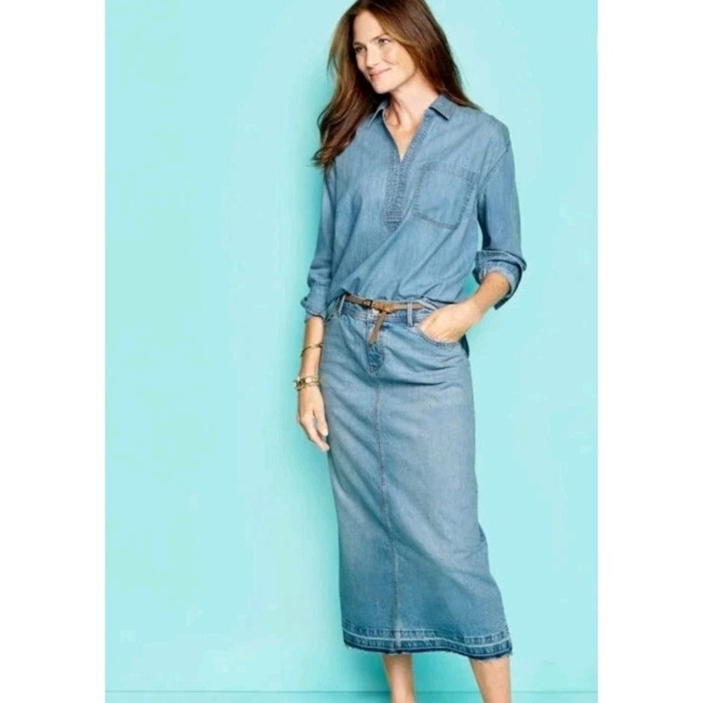 NWT‎ Talbots A-Line Drop 10 Hem Denim Midi Skirt Spring Wash Quiet Luxury 90's